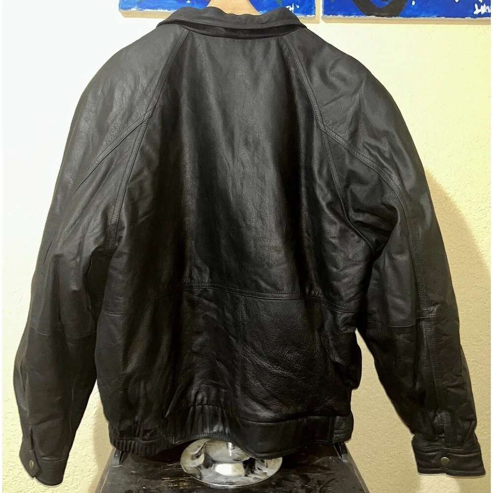 Men’s Leather Biker Jacket John Ashford Outdoors Size Large Black Full Zip